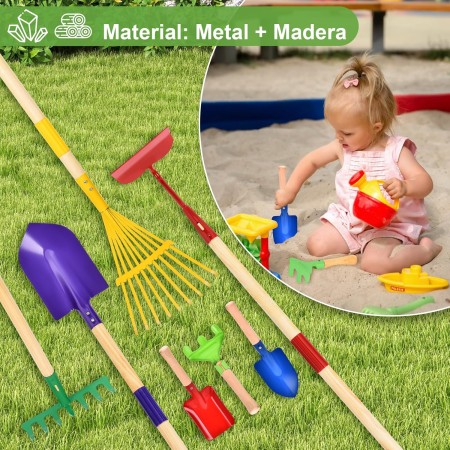 Aragallant Set de Jardinería con Carretilla, Herramientas y Guantes para Niños - Incluye Pala, Rastrillo y Accesorios,