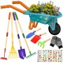 Aragallant Set de Jardinería con Carretilla, Herramientas y Guantes para Niños - Incluye Pala, Rastrillo y Accesorios,