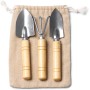 Juego de jardinería con 3 Accesorios realizados en Acero Inoxidable y Mango en bambú - Set Herramientas de Jardín: Pala Grande,