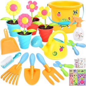 Aragallant 28 Piezas Herramientas Jardineria para Niños, Kit Jardineria Niños con Pala Regadera Rastrillo Macetas, Juguetes