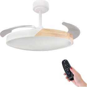 LED Ceiling Fan with Retractable Blades Remote Control, 70W 2448LM Integrated Light, White CCT 3000-4000-6000K (Wood)