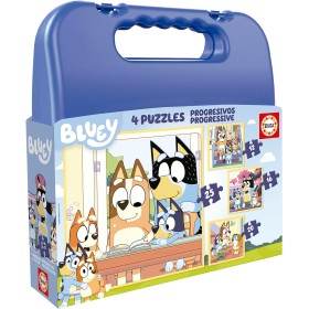Educa - Set of Four Progressive Puzzles from 12 to 25 Pieces with Bluey Characters | Presented in a magnificent suitcase to be