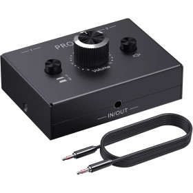 PROZOR Conmutador de Audio Bidireccional de 3,5 mm, Conmutador de Audio 2 (1) IN-1 (2) out con Control de Volumen,Botón de