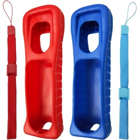 2 fundas de silicona con correa de muñeca de repuesto para mando a distancia Wii (rojo y azul)