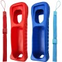 2 fundas de silicona con correa de muñeca de repuesto para mando a distancia Wii (rojo y azul)