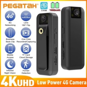 PEGATAH 4G Video Cámara Corporal 4K UHD Mini Grabadora Corporal Inalám