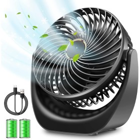 SHAVINGFUN Quiet Table Fan, 4000mAh USB Rechargeable Battery, 5 Speeds Small Powerful Ventoinha Desktop for Office/Home
