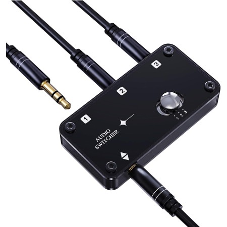 COOIDEA Conmutador de audio estéreo de 3,5 mm, compatible con 1 entrada 3 salidas o 3 en 1 con cable de audio de 3,5 mm,