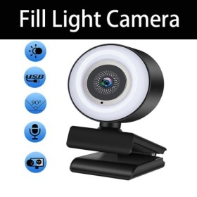 Cámara web 1080P, Mini cámara Full HD con anillo de luz de relleno, mi