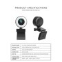 Cámara web 1080P, Mini cámara Full HD con anillo de luz de relleno, mi