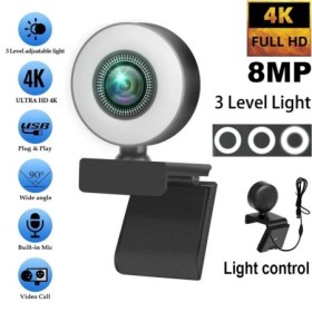 Cámara web 4K 2K 1080P, Control de luz, Full HD, 8MP, PC, portátil, En