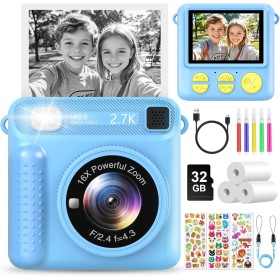 LUVTOY Instant Children's Photo Camera, 2.4 Inch Instant Camera Children with 32 GB Card and Printing Paper, 1080P Children's