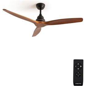 CREATE / WINDWOOD/Ceiling fan black dark wood blades with control/75W, Silent, Ø132 cm, 3 speeds, timer, 2 heights