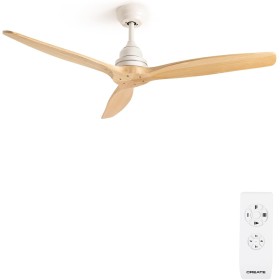 CREATE / WINDWOOD/Natural wood blades white ceiling fan with control/75W, Silent, Ø132 cm, 3 speeds, timer, 2 heights
