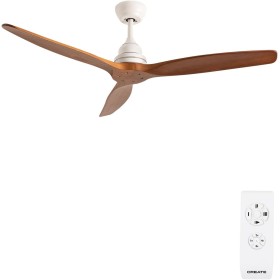 CREATE / WINDWOOD/Ceiling fan white dark wood blades with control/75W, silent, Ø132 cm, 3 speeds, timer, 2 heights