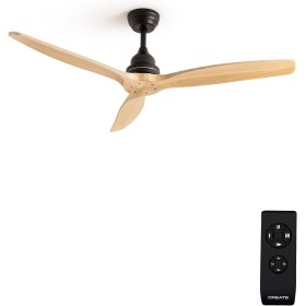 CREATE / WINDWOOD/Ceiling fan black natural wood blades with control/75W, Silent, Ø132 cm, 3 speeds, timer, 2 heights