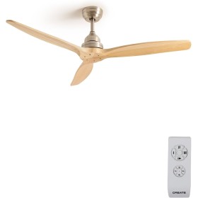 CREATE / WINDWOOD/Ceiling fan nickel blades natural wood with control/75W, silent, Ø132 cm, 3 speeds, timer, 2 heights