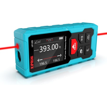 Kiprim Medidor Láser Dual 120M, Nivel Electrónico de Burbuja, Medidas Precisas y Función Pitágoras - Ideal para Construcción,