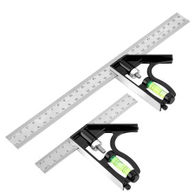 2Pcs Escuadra Carpintero kit, 150 + 300mm Ajustable Escuadras Metalicas Carpintero, Pesado Herramientas Carpinteria Madera, 45 y