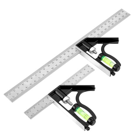 2Pcs Escuadra Carpintero kit, 150 + 300mm Ajustable Escuadras Metalicas Carpintero, Pesado Herramientas Carpinteria Madera, 45 y