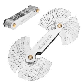 Szaboviktoria 52 Piezas Herramienta Medición Roscas Acero Inoxidable, Galgas de Roscas, Métrica 60° y Fraccional 55°, Calibre de