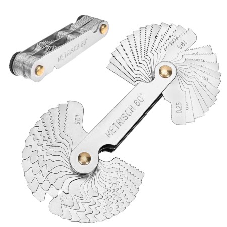 Szaboviktoria 52 Piezas Herramienta Medición Roscas Acero Inoxidable, Galgas de Roscas, Métrica 60° y Fraccional 55°, Calibre de