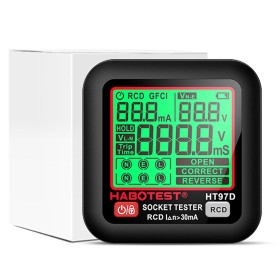 Comprobador de Enchufes con RCD, Comprobador de Corriente 48-255V Buscapolos Electricista con 6 Tipos De Diagnóstico De Fallos,