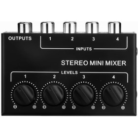 Tiardey Mezclador de Audio estéreo de 4 Canales Compatible con Entrada y Salida RCA Mini Mezclador estéreo pasivo con Controles