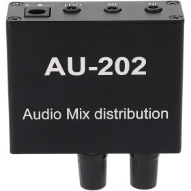 Mini Mezclador de Audio Mezclador de Distribución Estéreo 2 en 2 Salidas con Adaptador de Corriente Ideal para Clubes o Bares