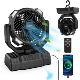 Simpeak Rechargeable Fan, 10000mAh USB Powerful Camping Fan, 4 Speed Automatic Oscillating Fan with LED Light, Remote Control