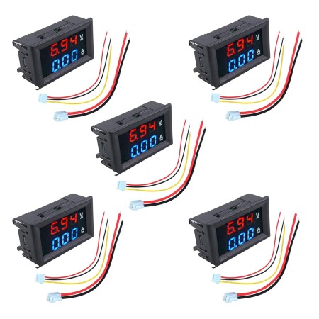 HUAZIZ 5 Piezas Amperímetro Voltímetro LED, Multímetro Digital Rojo y Azul Probador de Corriente de Voltaje de Pantalla,DC