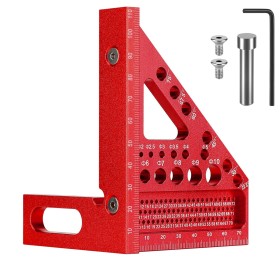 Luziyun Escuadra Carpintero 3D Multiángulo 22.5-90° Aleación de Aluminio, Escuadra Rápida con 11 Tipos de Agujeros para Medir