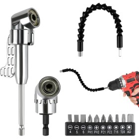 Doksvp 13 Piezas Adaptador de Destornillador Angular Kit,105 °Adaptador Atornillador Flexible, 1/4 de Pulgada Broca de Ángulo