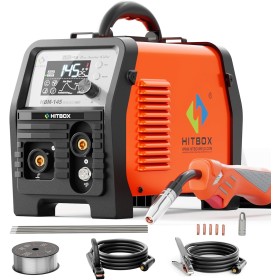 HITBOX 145A Soldador de Hilo Sin Gas 4 en 1 – Máquina de Soldar 230V con Pantalla LED – Máquina de Soldadura de Núcleo de Flujo