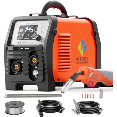 HITBOX 145A Soldador de Hilo Sin Gas 4 en 1 – Máquina de Soldar 230V con Pantalla LED – Máquina de Soldadura de Núcleo de Flujo