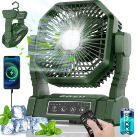 COZII Rechargeable Camping Fan, 20000mAh Table Fan, 4 Speeds USB Fan, Portable Fan with LED Light, Hanging Hook and Remote