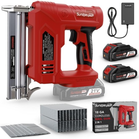 SundpeyPRO Clavadora a Batería 21V - 2 en 1 Clavadora Electrica de Clavos con 2 x 2.0Ah Baterías, 180 Clavos/min, Grapadora