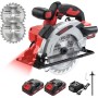 TEENO Sierra circular láser sin cable 4000 RPM con freno eléctrico, 2x2.0 AH baterías, 2X165mm cuchillas, profundidad de corte y
