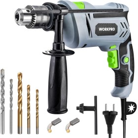 WORKPRO 850W Taladro Percutor, Taladro Eléctrico con Cable, Taladro de Impacto con Mango Giratorio de 360°, 3000 RPM, Botón de