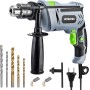 WORKPRO 850W Taladro Percutor, Taladro Eléctrico con Cable, Taladro de Impacto con Mango Giratorio de 360°, 3000 RPM, Botón de