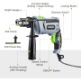 WORKPRO 850W Taladro Percutor, Taladro Eléctrico con Cable, Taladro de Impacto con Mango Giratorio de 360°, 3000 RPM, Botón de
