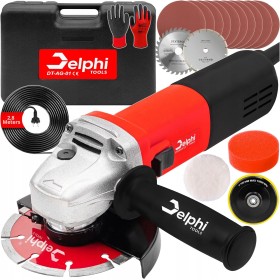 Delphi Tools - Amoladora angular (1500 W, 125 mm, regulación de velocidad, maletín, discos de corte y accesorios, arranque