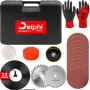 Delphi Tools - Amoladora angular (1500 W, 125 mm, regulación de velocidad, maletín, discos de corte y accesorios, arranque