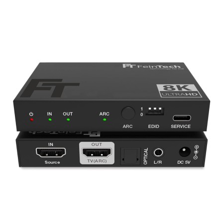 FeinTech AX210 Extractor de Audio HDMI 2.1 4K 120Hz 8K VRR ALLM, HDMI a Audio (Óptico Toslink 5.1 + AUX Estéreo), Soporte CEC y