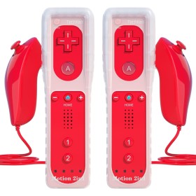 TechKen Mando y Nunchuck para Wii - 2 Mando a distancia inalámbrico para Wii y Wii U [2 rojo]