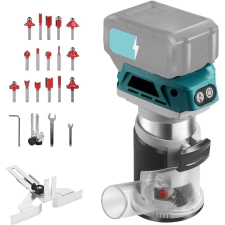 Fresadora Inalámbrica para Batería Makita de 18V, Herramienta Fresadora de Madera Inalámbrica de 6 Velocidades 800W 30000 RPM,
