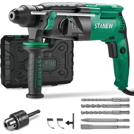 Taladro Percutor con cable SDS Plus 950W STANEW, Martillo perforador con 0-1150RPM/5100BPM con 4 funciones y embrague de