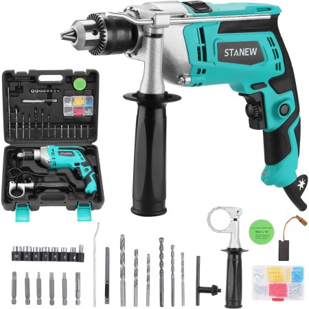 STANEW Taladro de Impacto con cable, 850 W,Mango Giratorio de 360 °, Boquilla de Perforación, Tamaño 0-13 mm, Para Cemento,