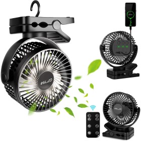 ELZO USB Fan, 12000mAh Silent Mini Portable Personal Rechargeable Table Fan with 3 Speeds/LED Light, 360° Rotation, Power Bank,
