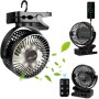 ELZO USB Fan, 12000mAh Silent Mini Portable Personal Rechargeable Table Fan with 3 Speeds/LED Light, 360° Rotation, Power Bank,